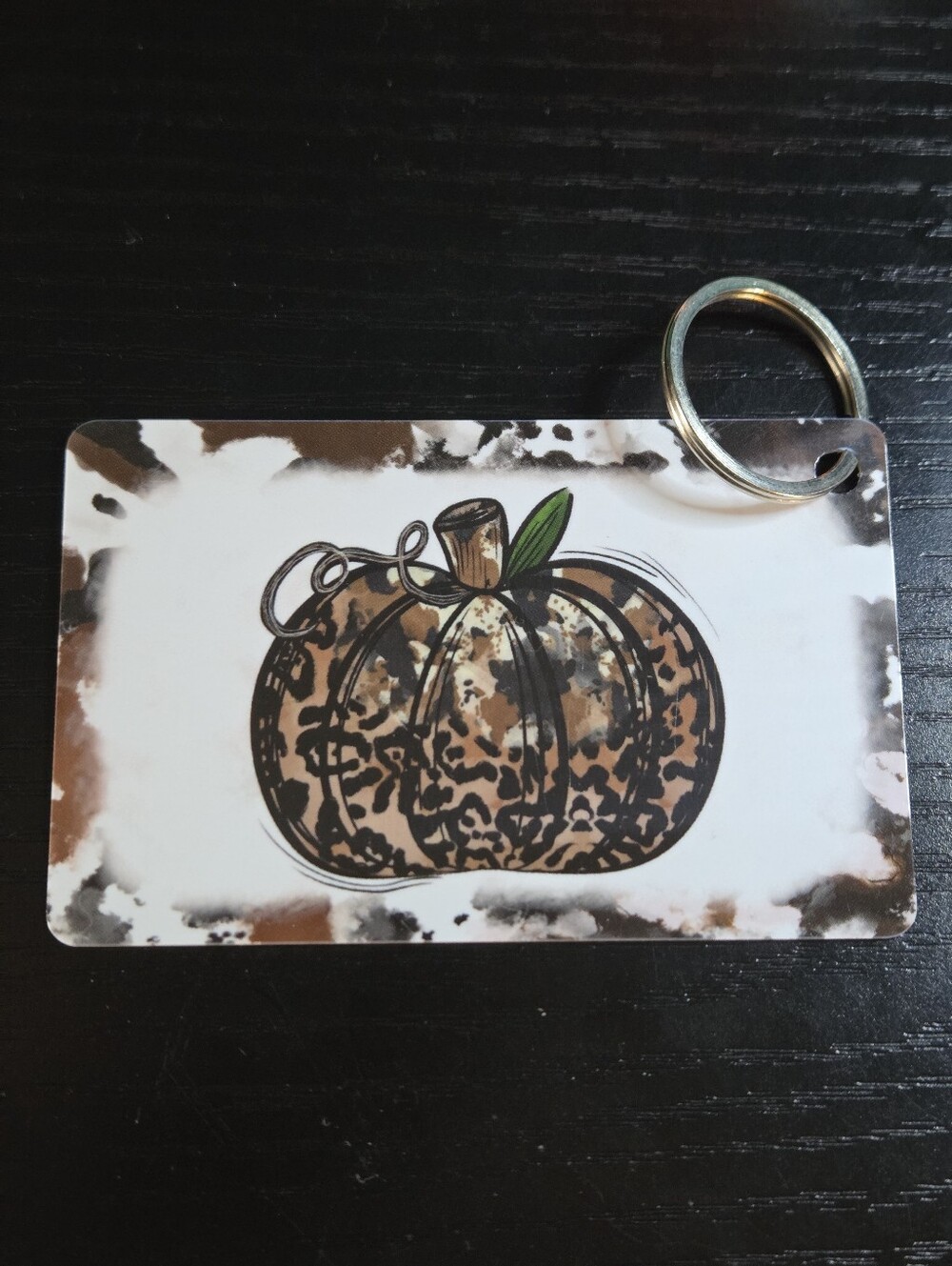 Leopard Print Pumpkin Keycard Keychain - Brown and Black